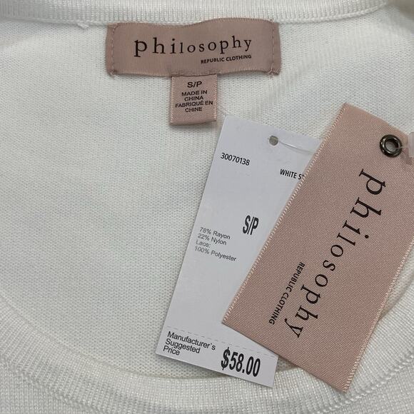 NWT $58 Philosophy White Knit Peekaboo Lace Detail Sleeveless Top Women’s Size S - Picture 11 of 11